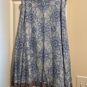 Garnet Hill Size 14 Silk Blue Patterned Women's Midi Skirt